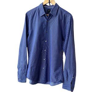 Blue Hugo Boss Men's Geometric-Print Cotton Shirt
